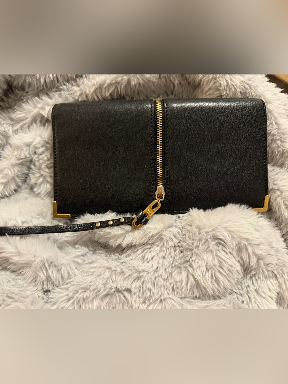 Chloe Black Clutch with Gold-Tone Accents